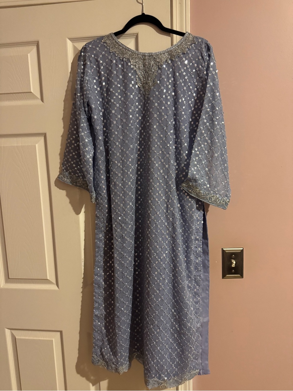 Embellished Light Blue Women's Kaftan Dress